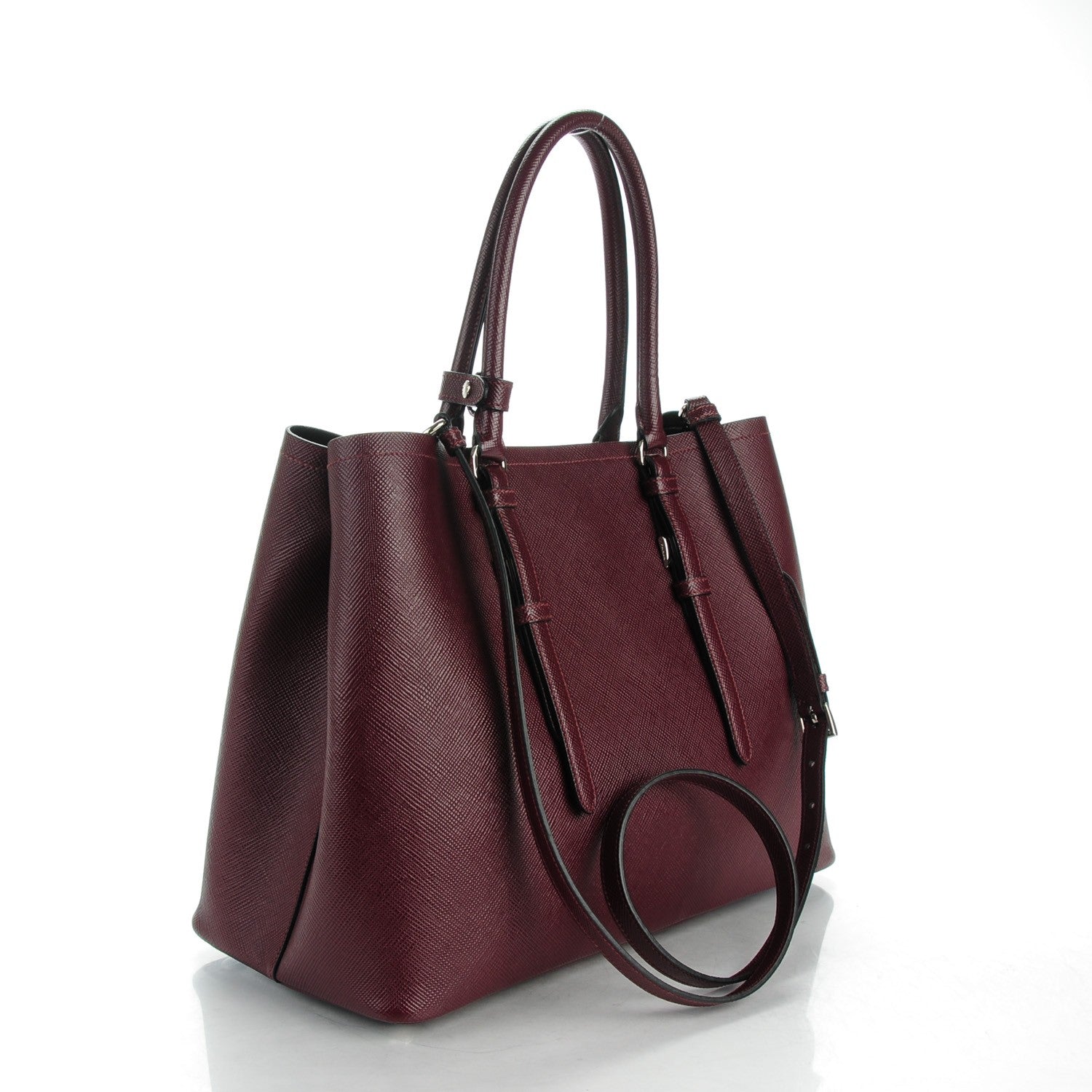 Prada Saffiano Cuir Medium Double Handle Tote Granato 3 of 7