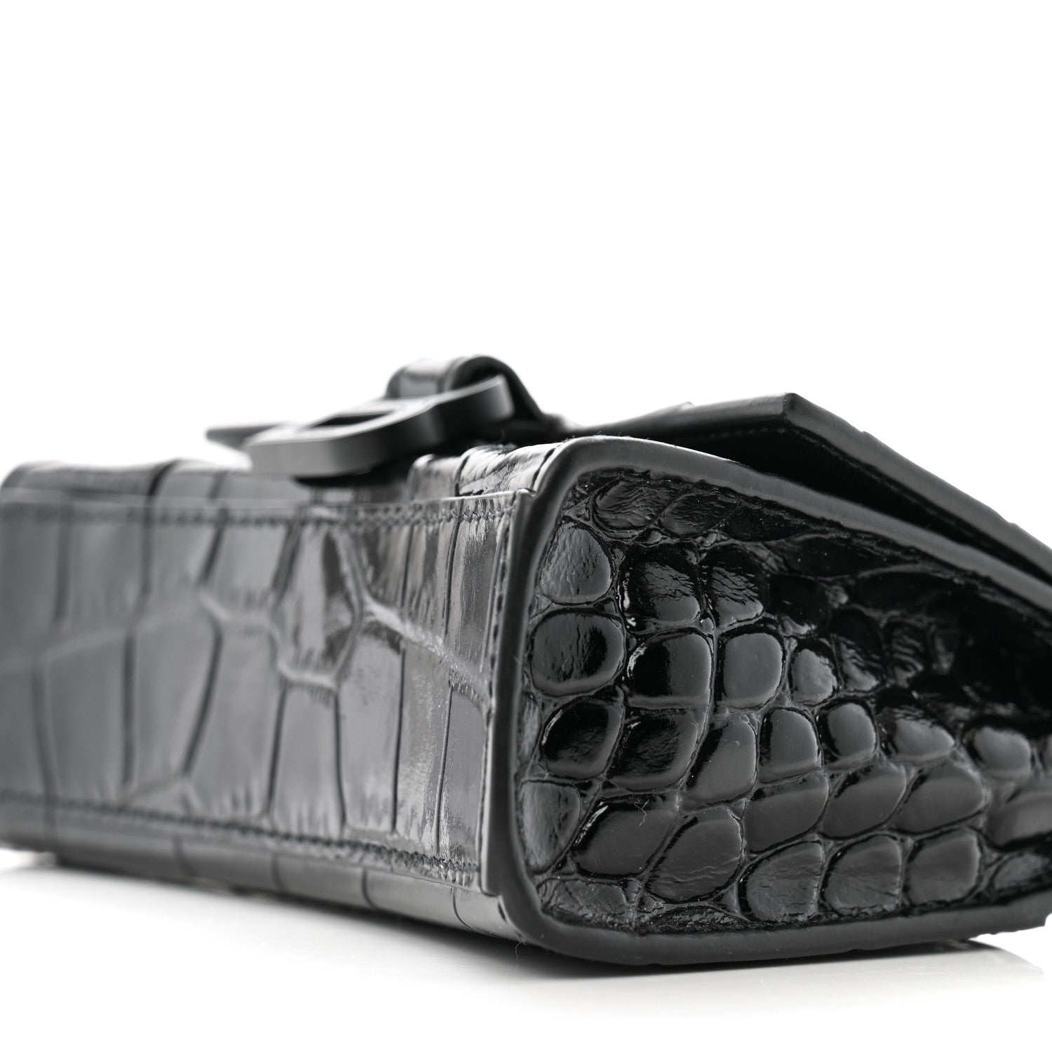 Balenciaga Shiny Calfskin Monochrome Crocodile Embossed Hourglass Top Handle Bag Mini Black 10 of 10