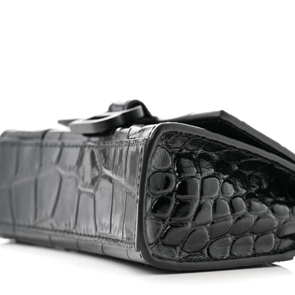 Balenciaga Shiny Calfskin Monochrome Crocodile Embossed Hourglass Top Handle Bag Mini Black 10 of 10