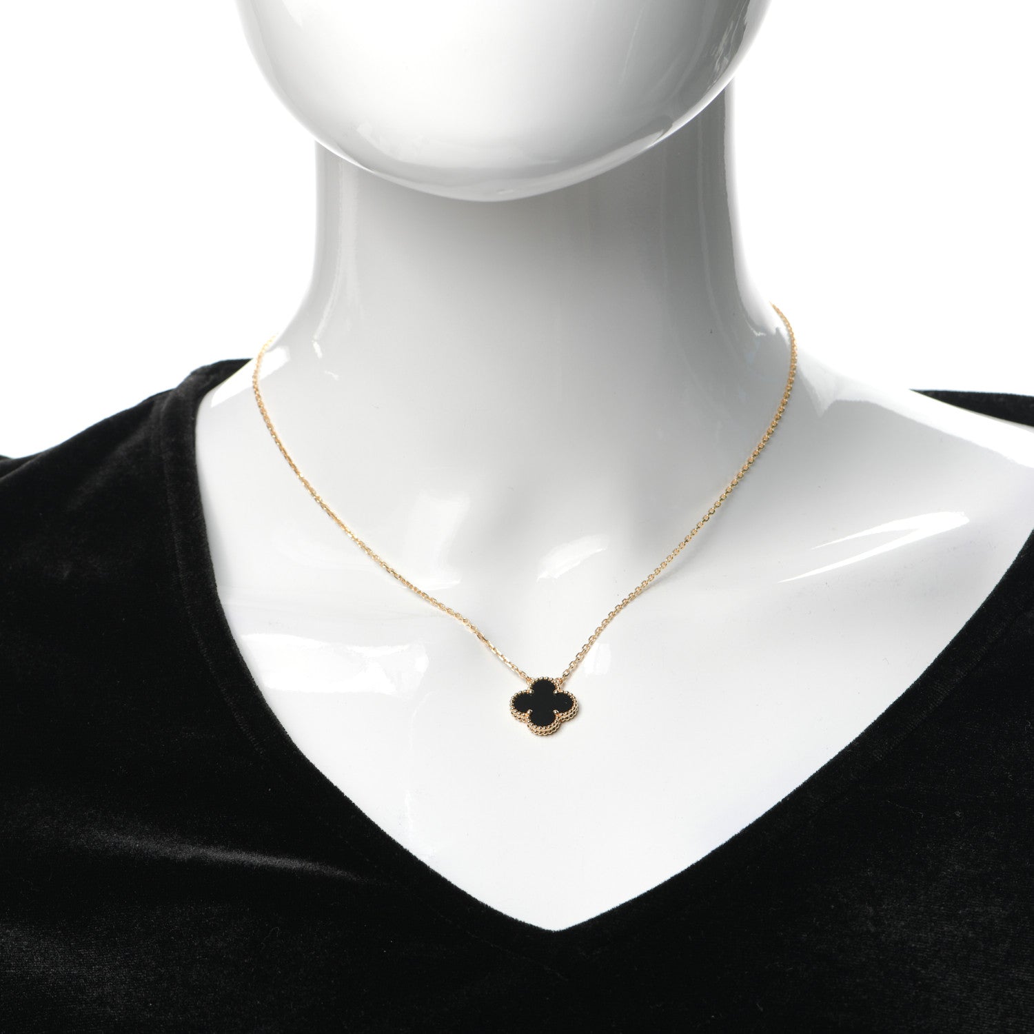 Van Cleef & Arpels 18K Yellow Gold Black Onyx Vintage Alhambra Pendant Necklace 2 of 7