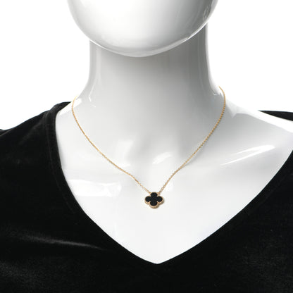 Van Cleef & Arpels 18K Yellow Gold Black Onyx Vintage Alhambra Pendant Necklace 2 of 7
