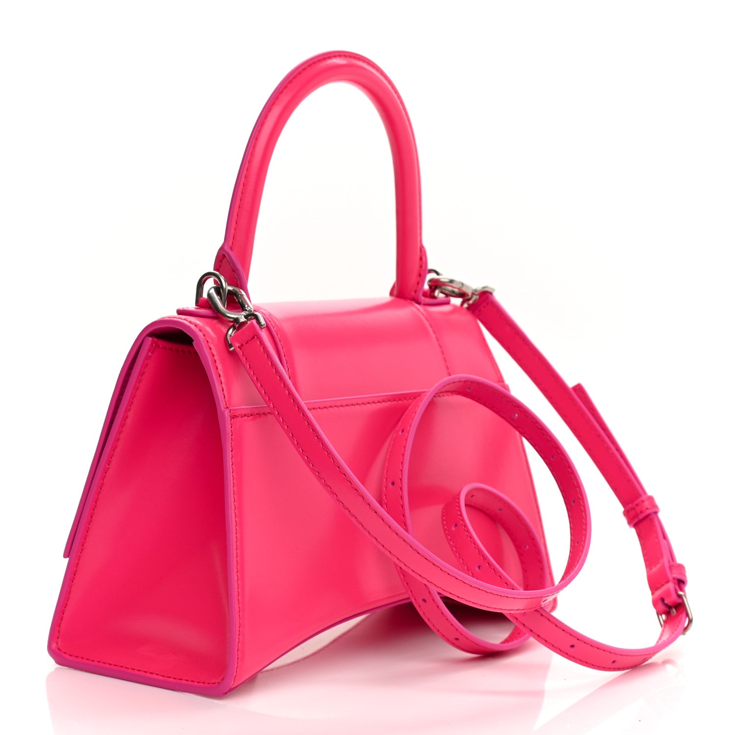 Balenciaga Shiny Box Calfskin Small Hourglass Top Handle Bag Acid Fuchsia 3 of 9