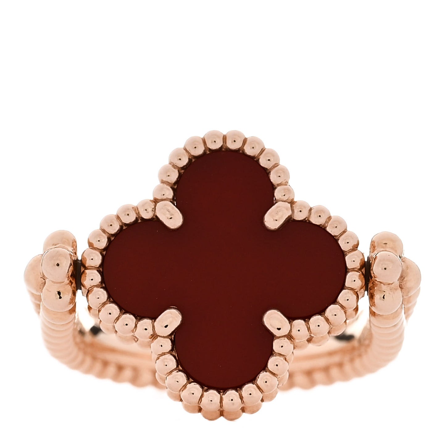 18K Rose Gold Diamond Carnelian Reversible Guilloche Vintage Alhambra Ring 47 4