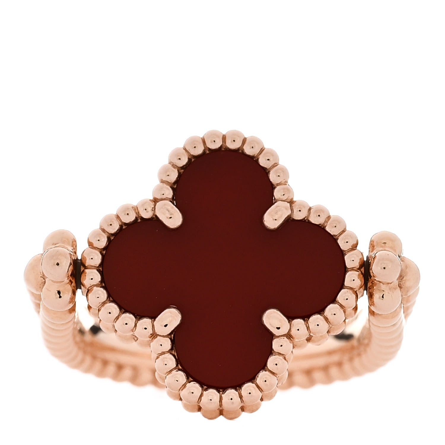 Van Cleef & Arpels 18K Rose Gold Diamond Carnelian Reversible Guilloche Vintage Alhambra Ring 47 4 3 of 7