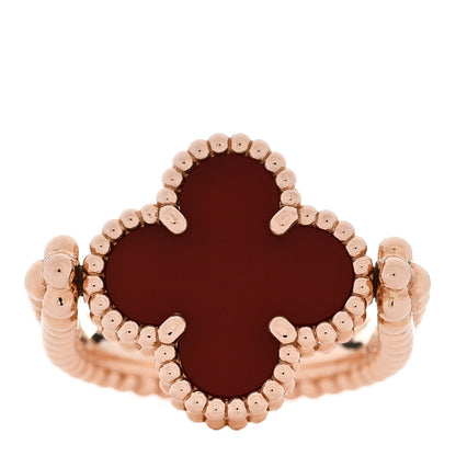 Van Cleef & Arpels 18K Rose Gold Diamond Carnelian Reversible Guilloche Vintage Alhambra Ring 47 4 3 of 7