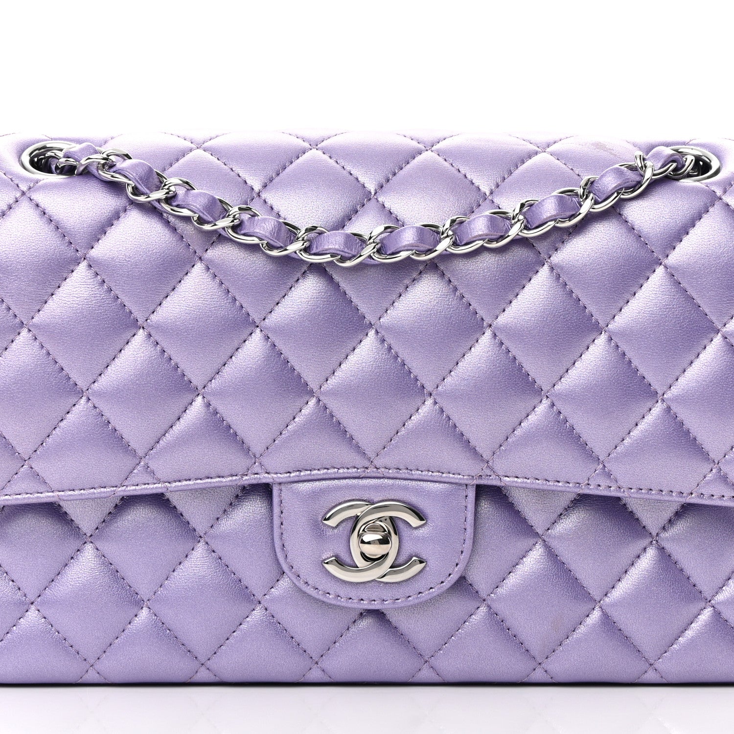 Chanel Metallic Lambskin Quilted Medium Double Flap Purple 8 of 16