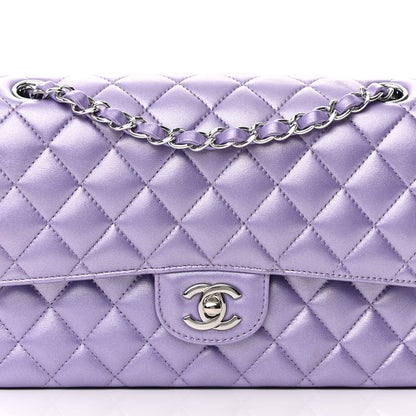 Chanel Metallic Lambskin Quilted Medium Double Flap Purple 8 of 16