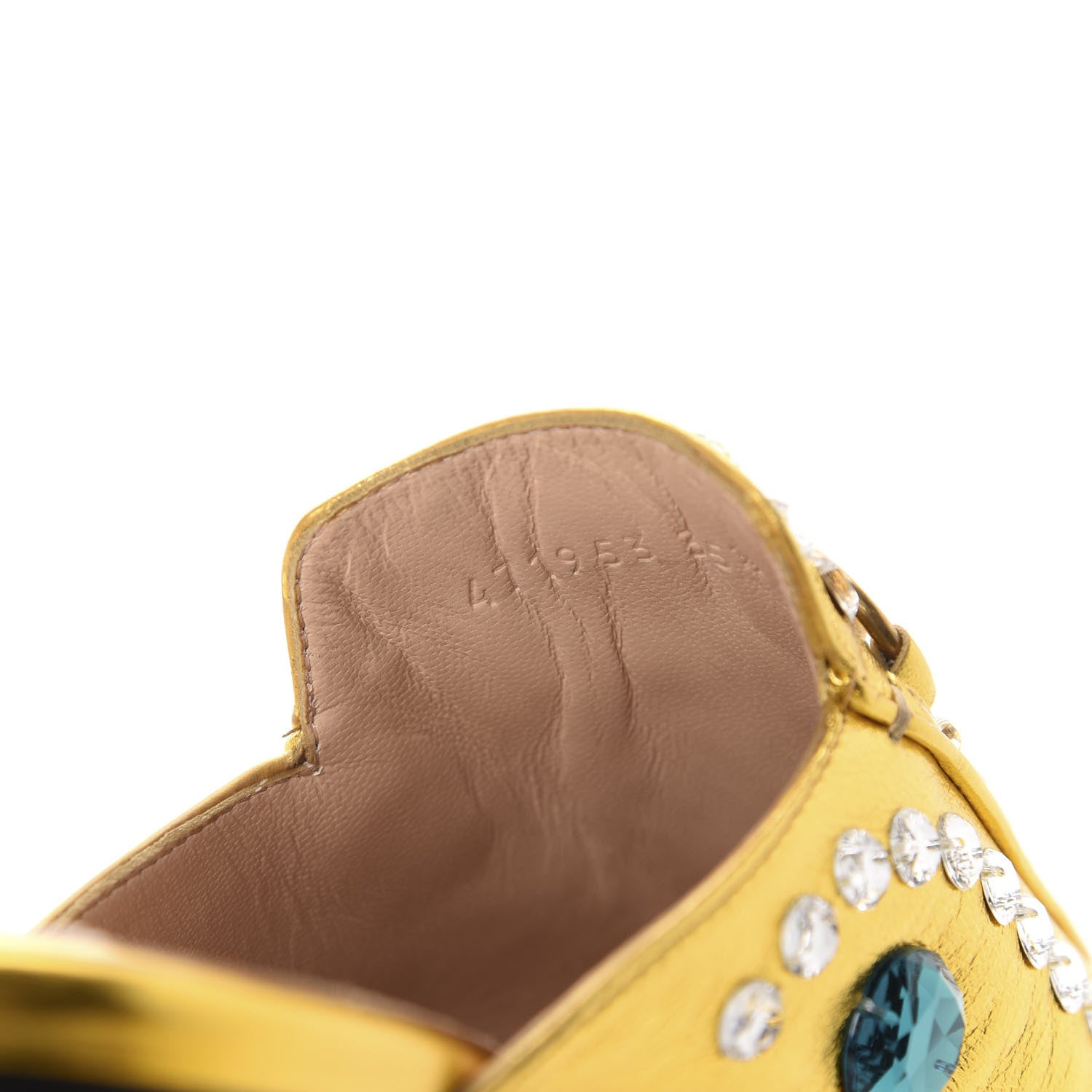Gucci Metallic Nappa Crystal Womens Princetown Slippers 35.5 Gold 7 of 10