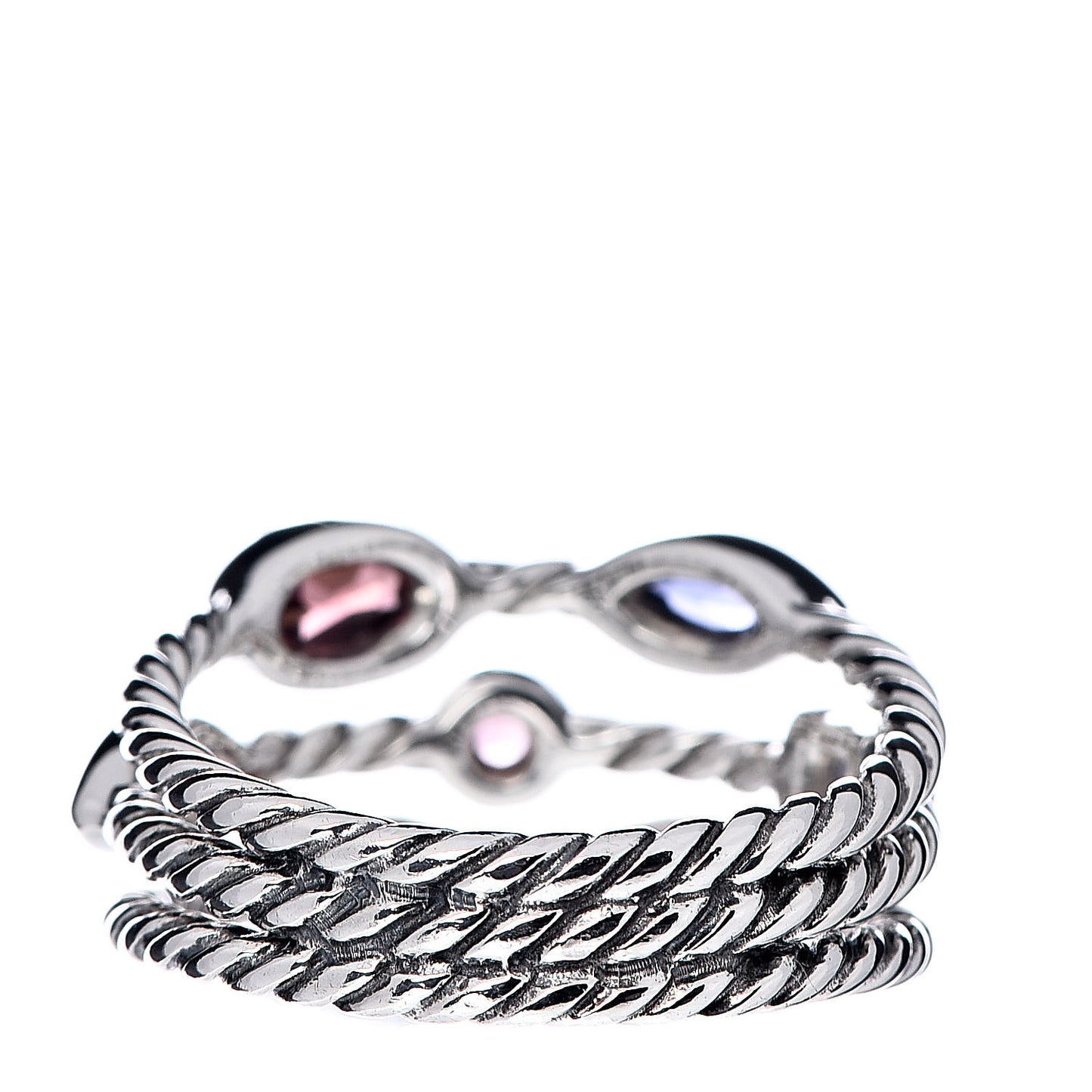 Sterling Silver Amethyst Tourmaline Garnet Iolite Confetti 3 Row Ring 52 6