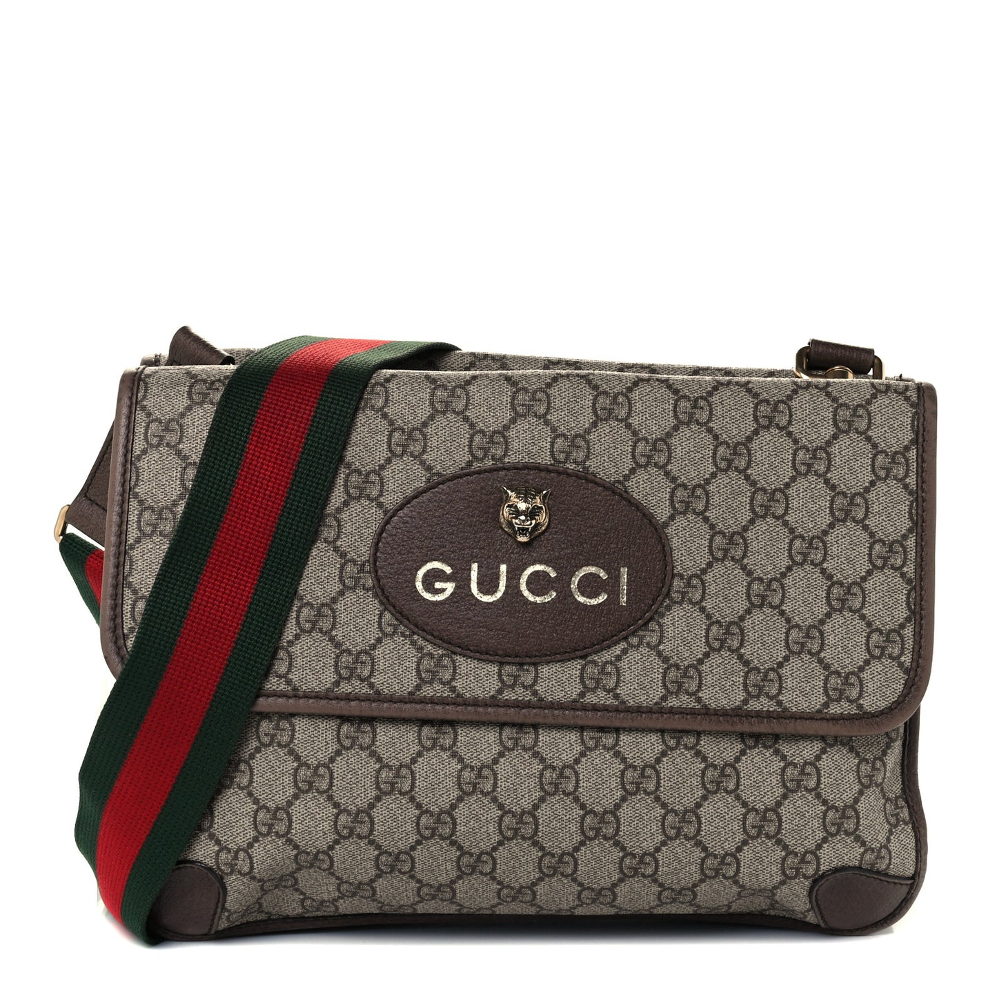 GG Supreme Monogram Web Neo Vintage Double Flap Messenger Bag Beige New Acero