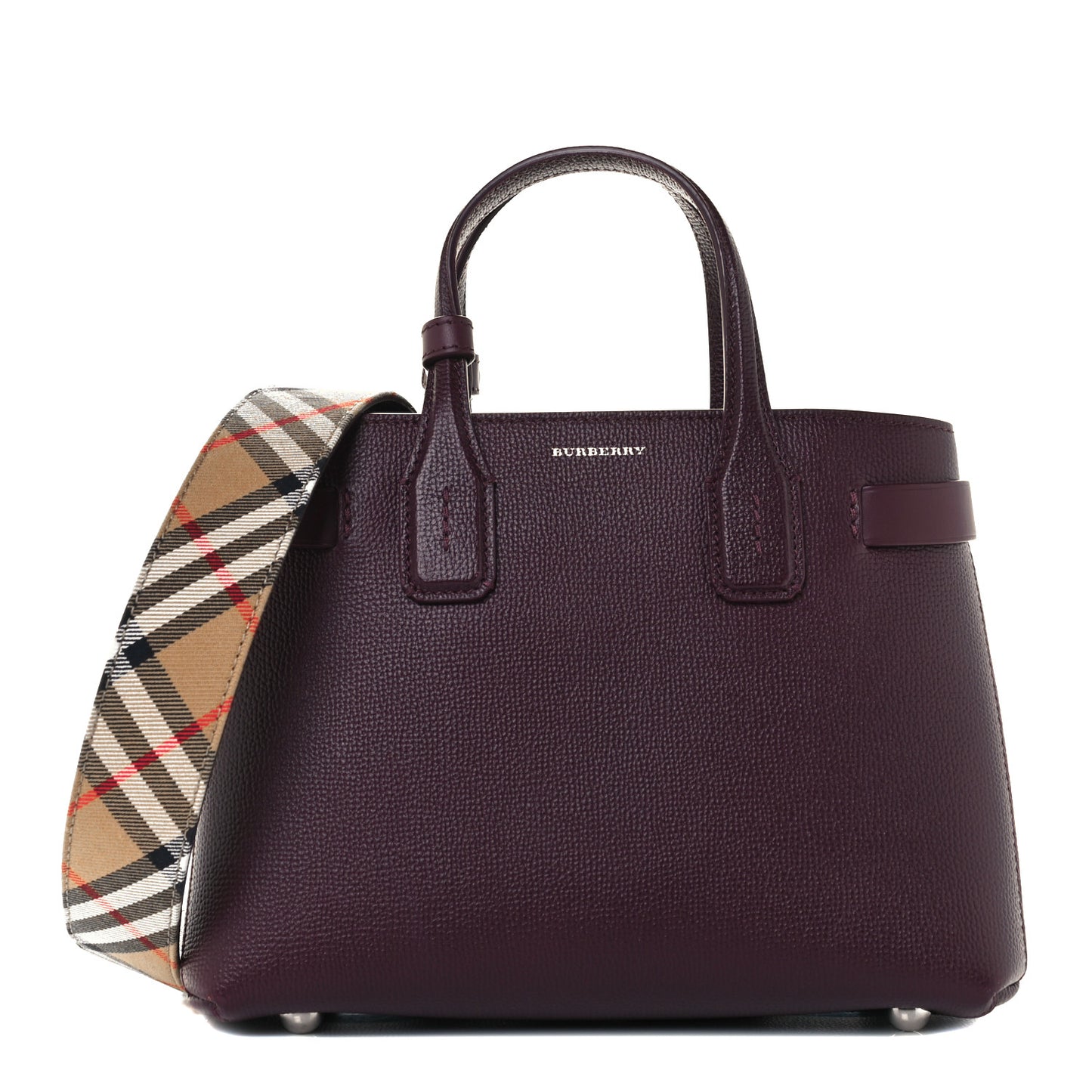 Derby Calfskin House Check Small Banner Tote Mahogany Red