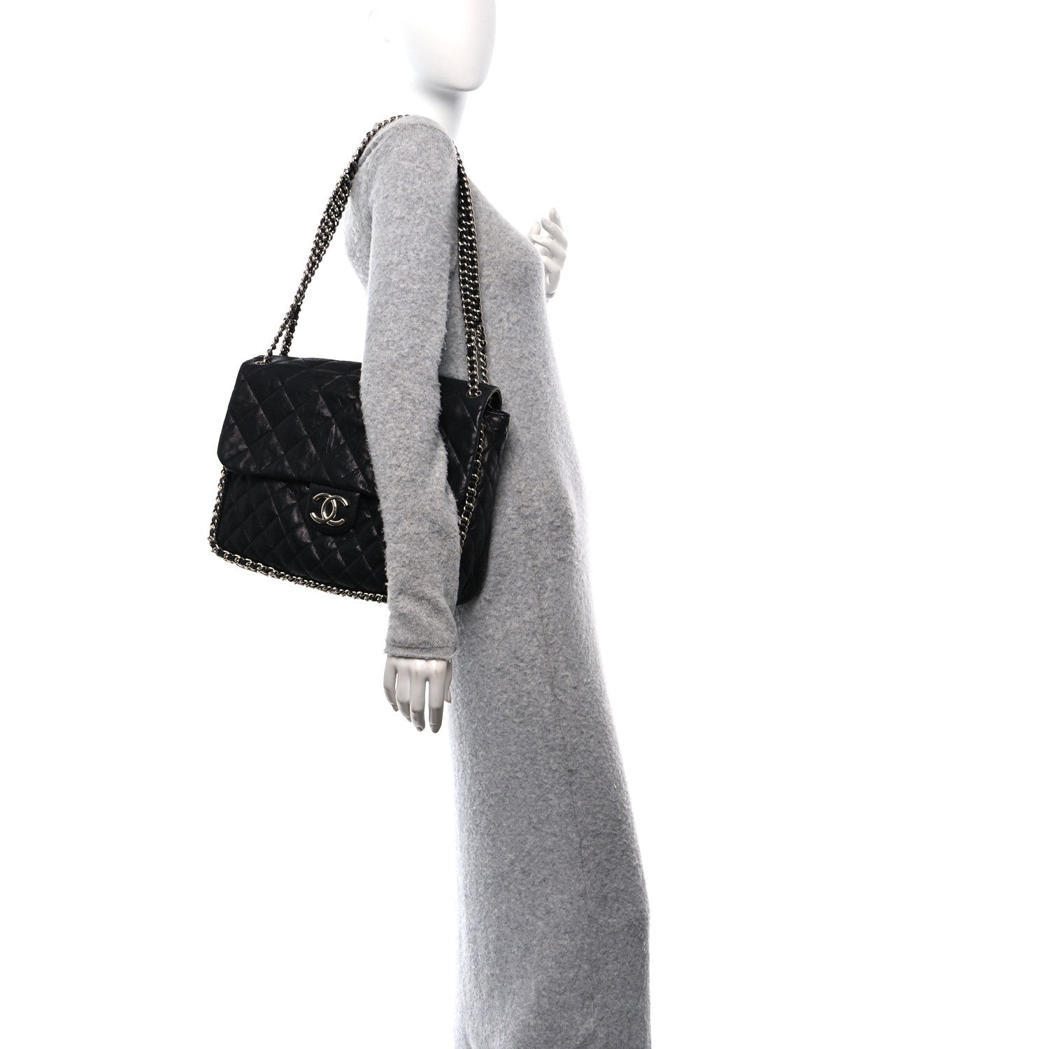 Chanel Washed Lambskin Quilted Maxi Chain Around Flap Black 3 of 10