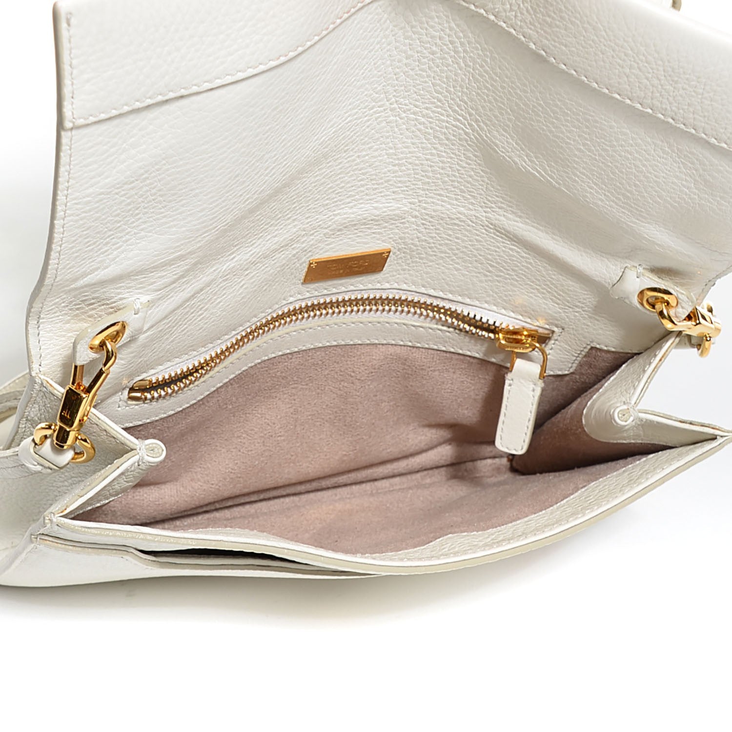 Tom Ford Pebbled Calfskin Alix Zip + Padlock Crossbody White 5 of 7