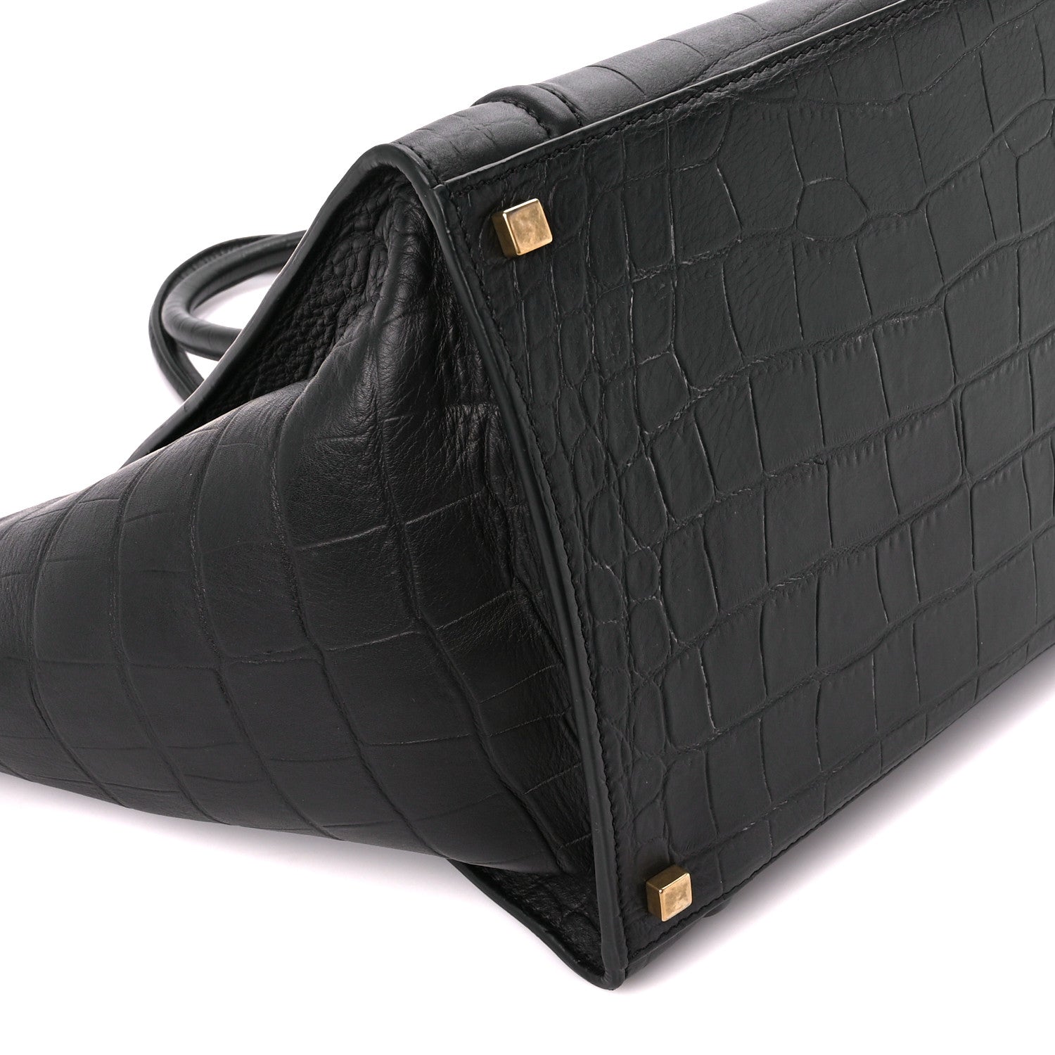 Celine Crocodile Embossed Calfskin Medium Phantom Luggage Black 9 of 10