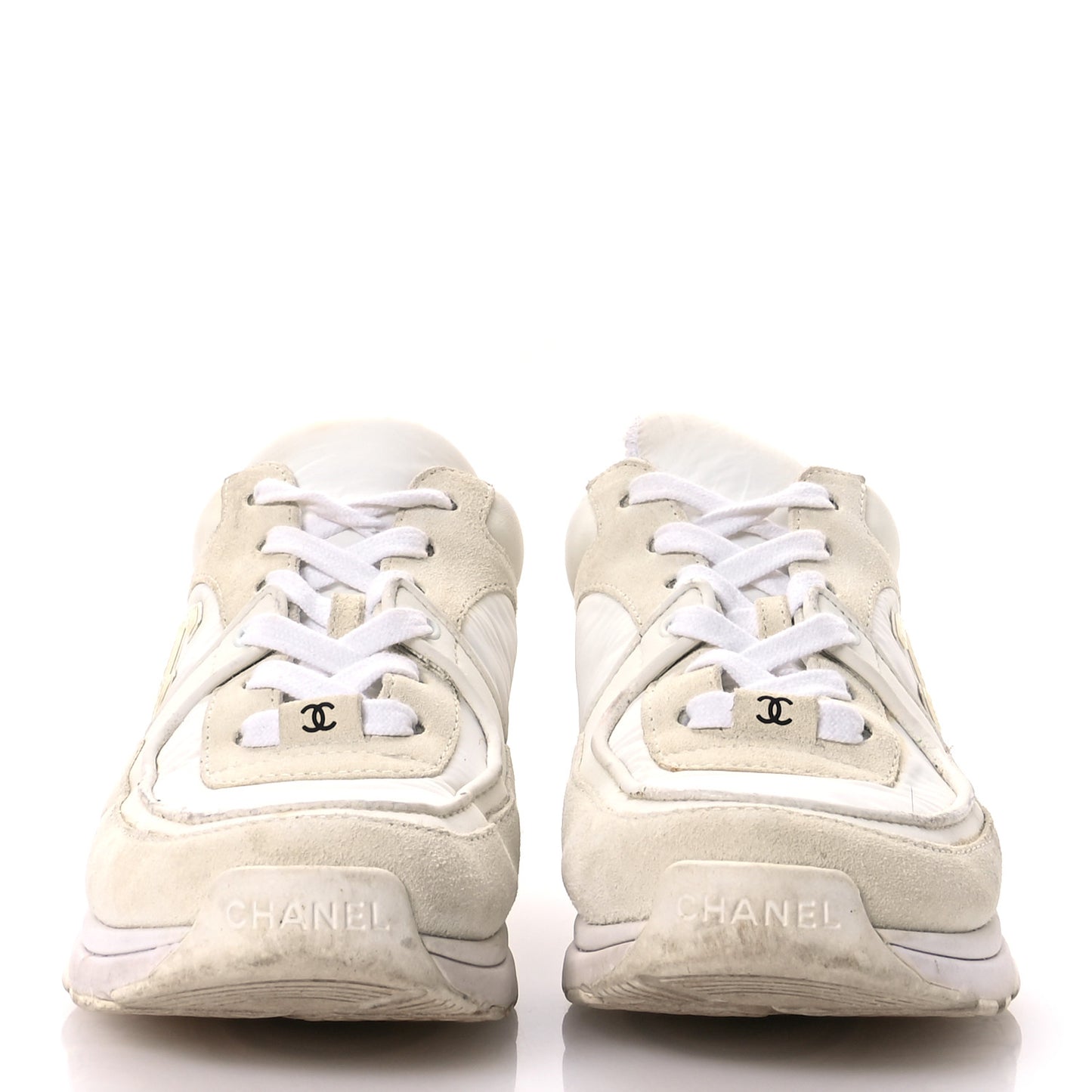 Suede Calfskin Fabric CC Sneakers 36.5 White