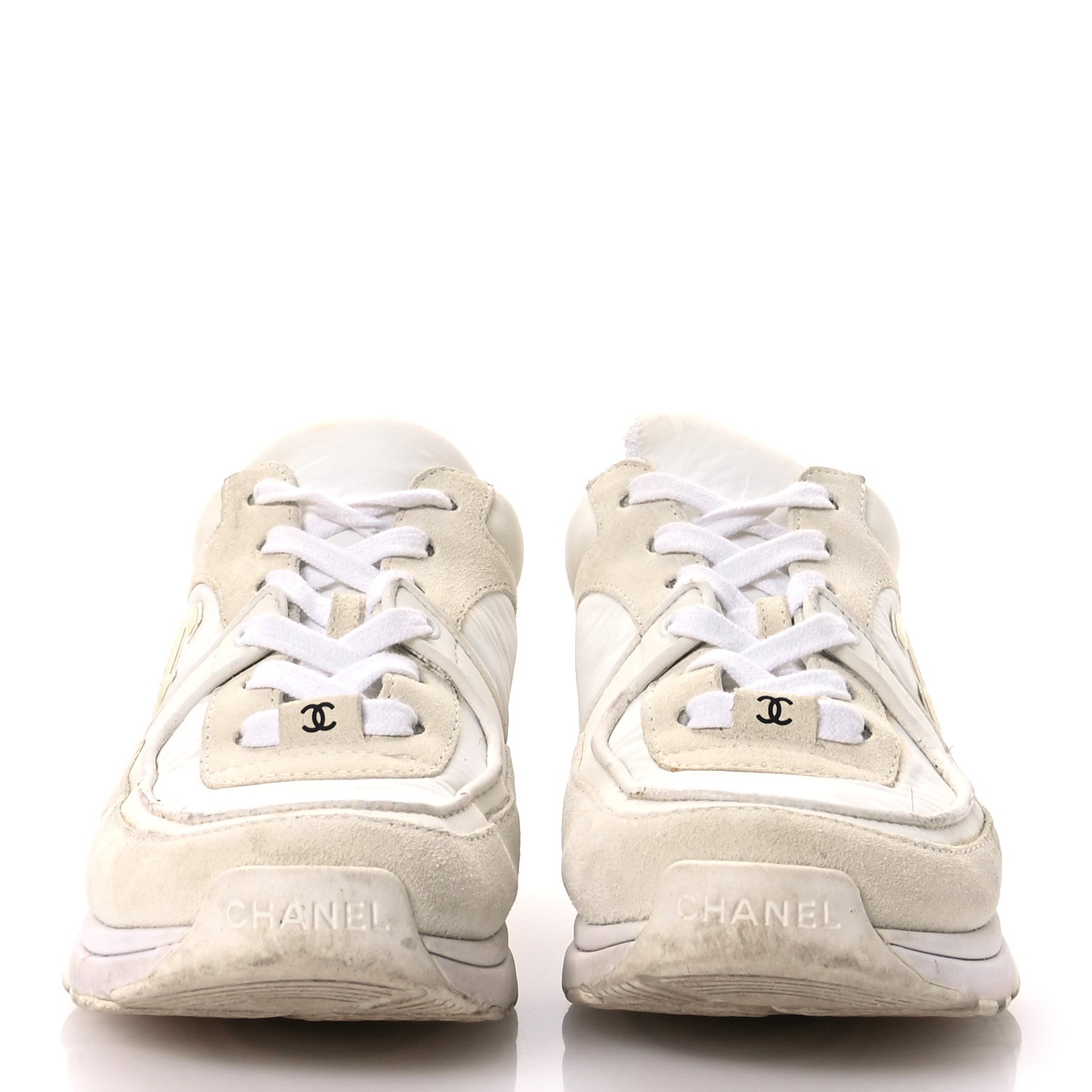 Chanel Suede Calfskin Fabric CC Sneakers 36.5 White 3 of 9