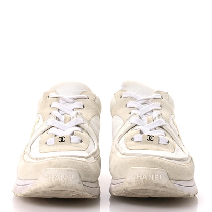 Chanel Suede Calfskin Fabric CC Sneakers 36.5 White 3 of 9