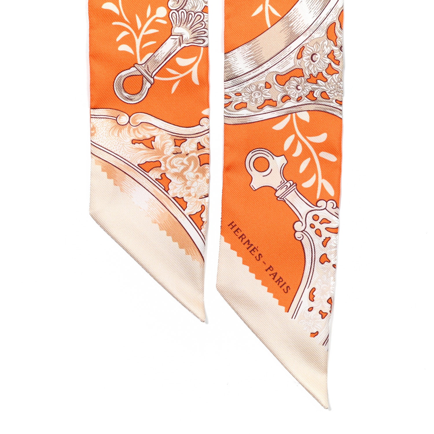 Hermes Silk Etriers Remix Twilly Orange Creme Beige 2 of 4