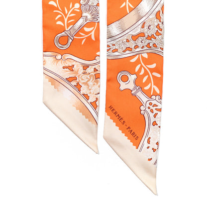 Hermes Silk Etriers Remix Twilly Orange Creme Beige 2 of 4