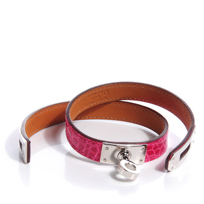 Hermes Shiny Alligator Kelly Double Tour Bracelet Rose Tyrien 3 of 7