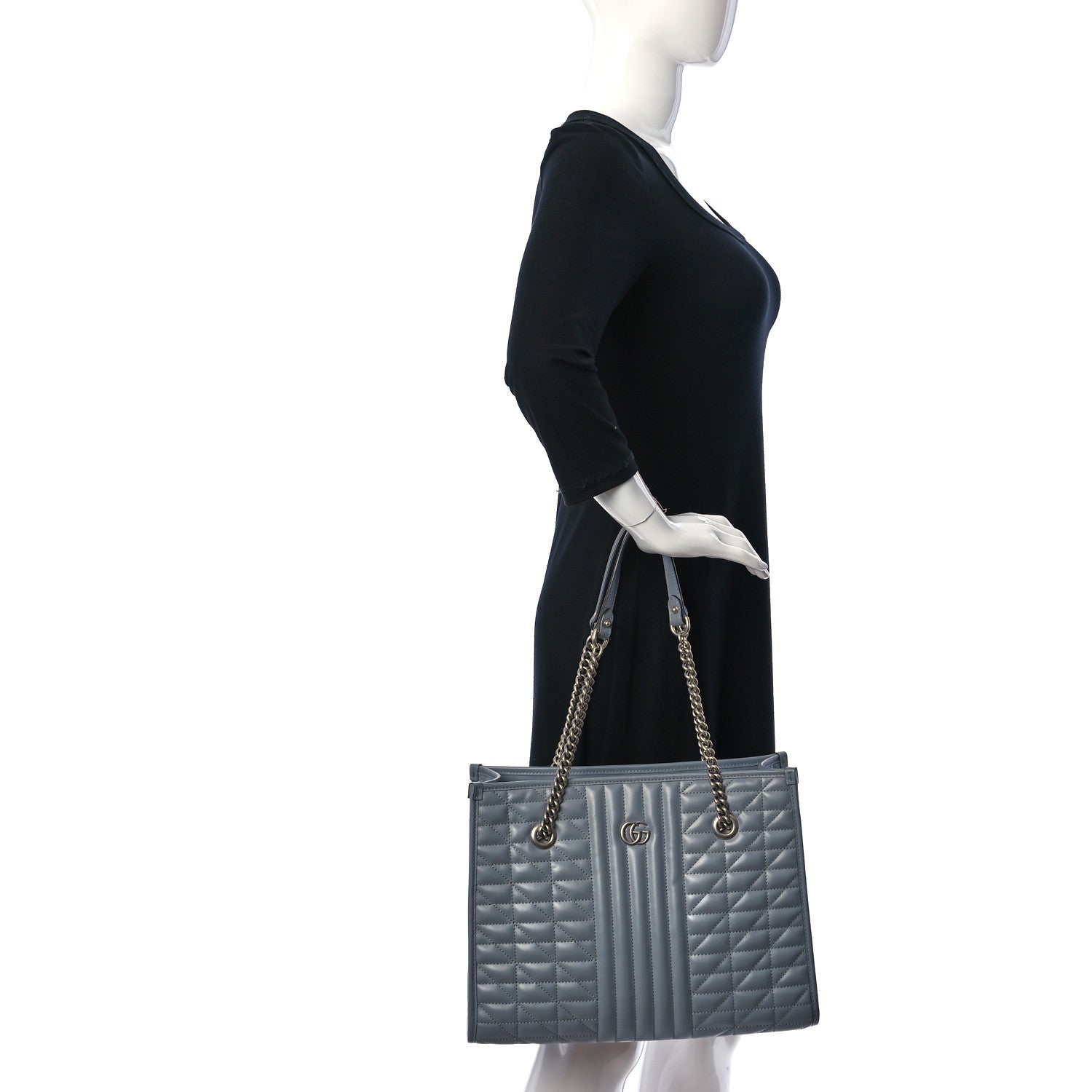 Gucci Calfskin Matelasse Aria Medium GG Marmont Shoulder Tote Deep Grey 2 of 10