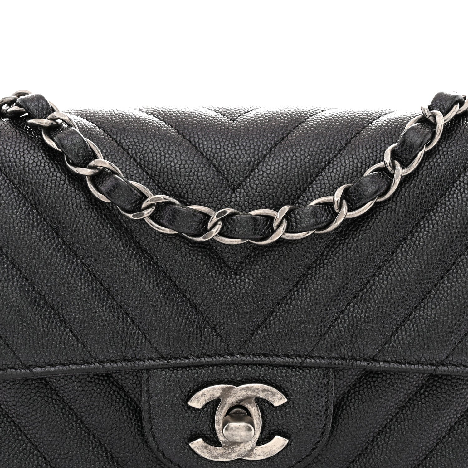 Chanel Iridescent Caviar Chevron Quilted Mini Rectangular Flap Black 8 of 10
