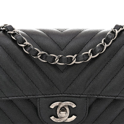 Chanel Iridescent Caviar Chevron Quilted Mini Rectangular Flap Black 8 of 10