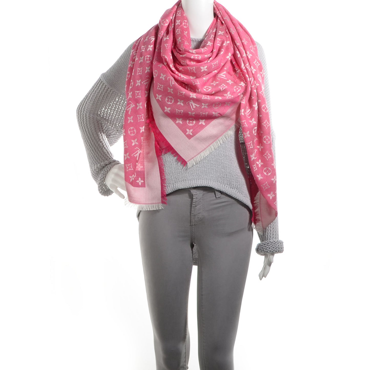 Silk Wool Monogram Denim Shawl Pivoine