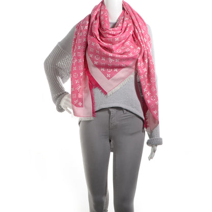 Louis Vuitton Silk Wool Monogram Denim Shawl Pivoine 2 of 5