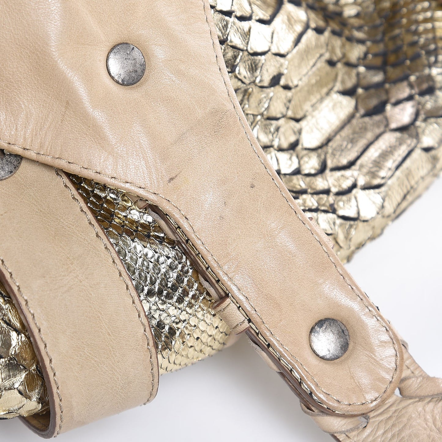 Metallic Python Calfskin Silverado Shoulder Bag Silver Beige