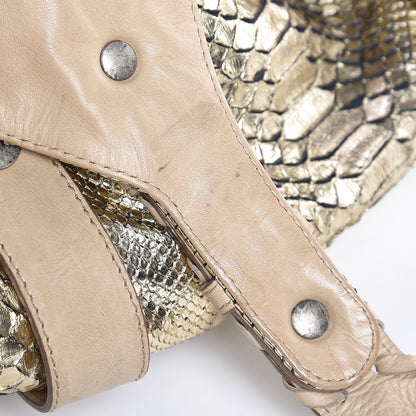 Chloe Metallic Python Calfskin Silverado Shoulder Bag Silver Beige 8 of 14