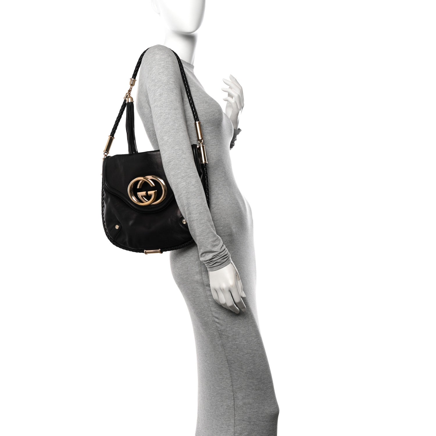 Gucci Calfskin Medium Britt Tassel Shoulder Bag Black 2 of 10