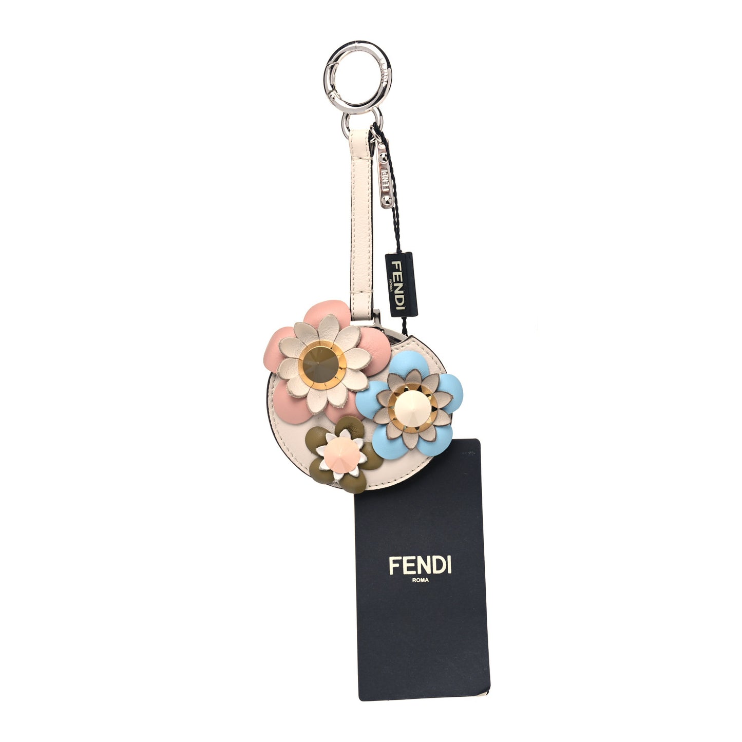 Calfskin Flowerland Mirror Bag Charm Beige Multicolor