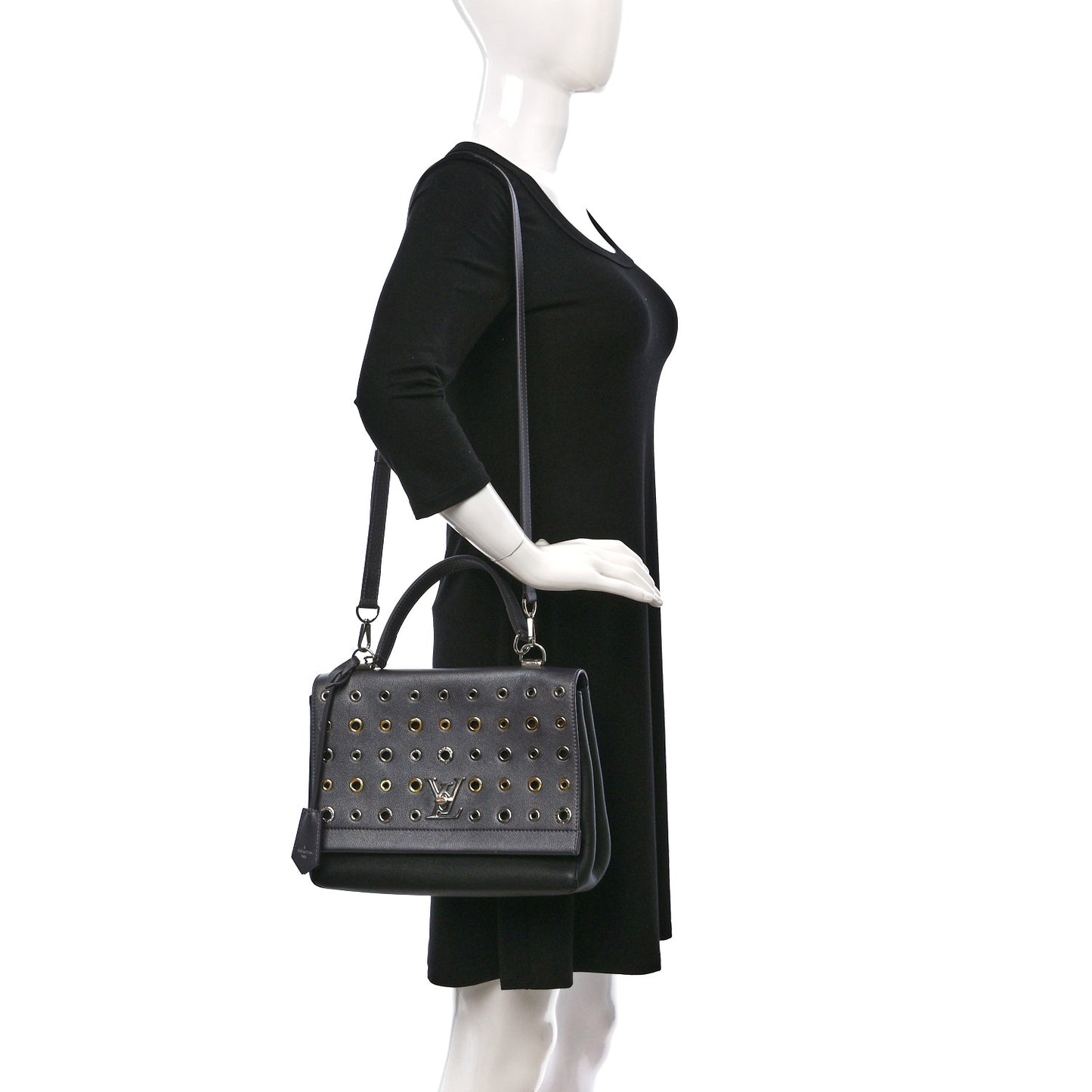 Soft Calfskin Eyelet Lockme II Top Handle Gris Silver