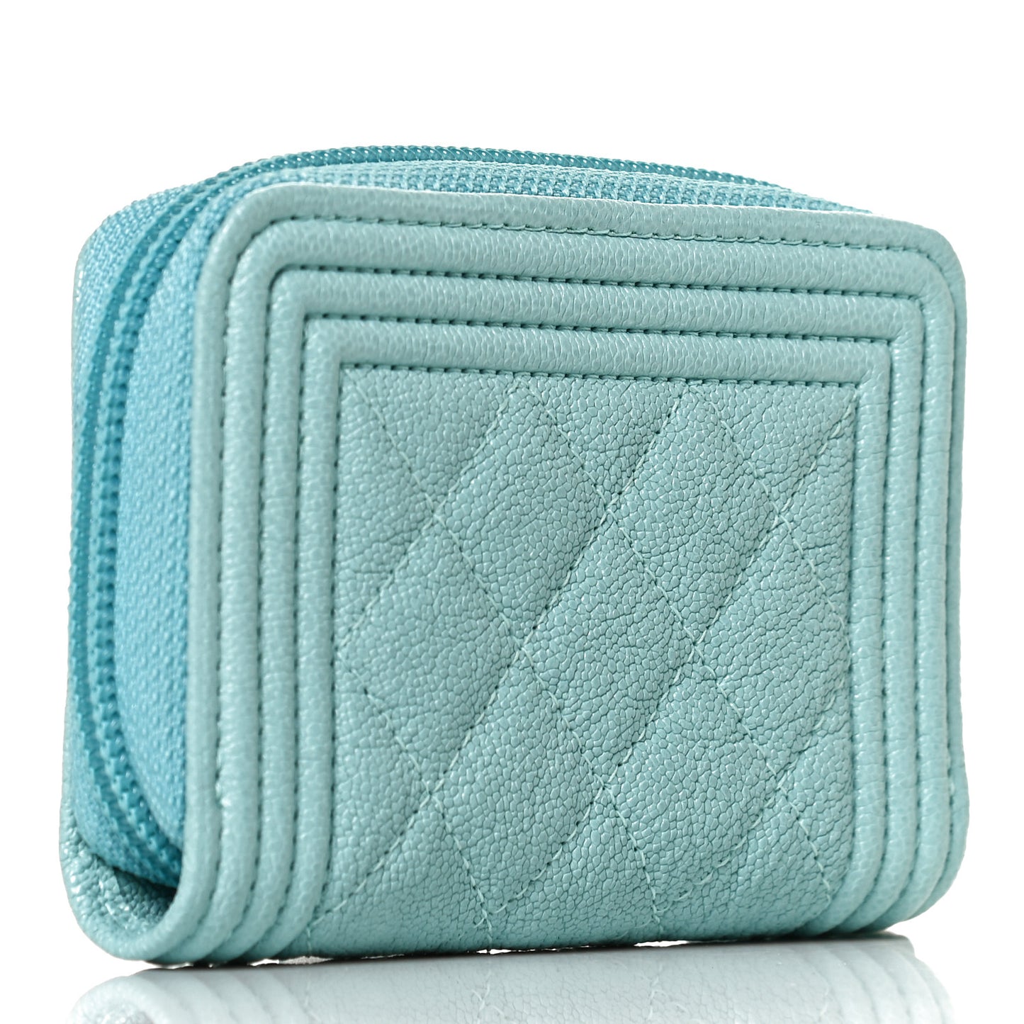 Caviar Quilted Boy Zip Around Coin Purse Wallet Turquoise