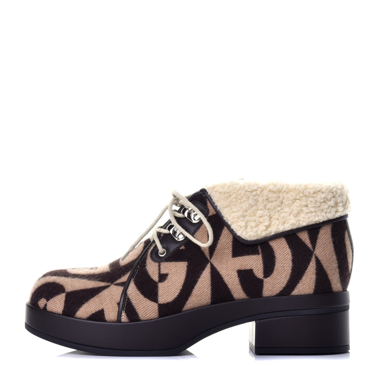 Gucci Wool Faux Shearling G Rhombus Womens Victor Ankle Boots 39 Beige Cocoa 1 of 7