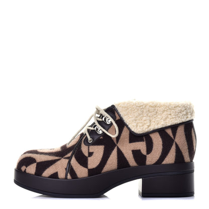 Gucci Wool Faux Shearling G Rhombus Womens Victor Ankle Boots 39 Beige Cocoa 1 of 7