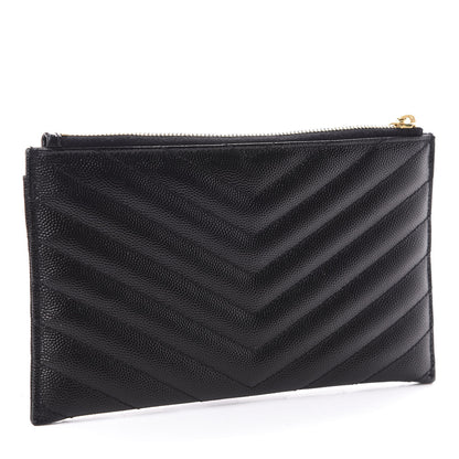 Saint Laurent Grain De Poudre Chevron Monogram Bill Pouch Black 3 of 6