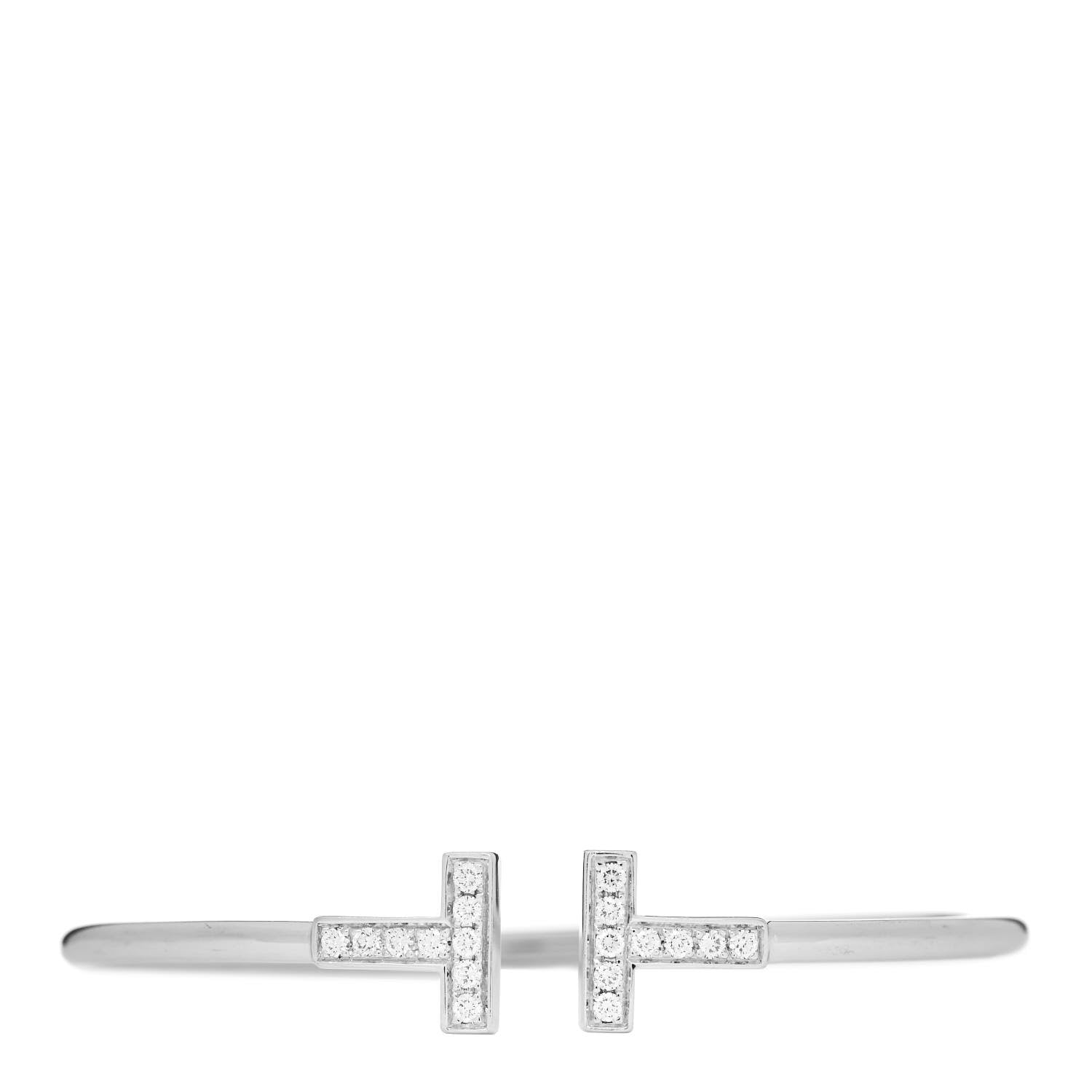 Tiffany 18K White Gold Diamond T Wire Bracelet 1 of 3