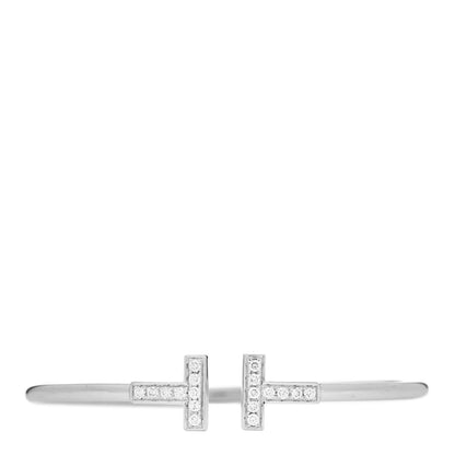 Tiffany 18K White Gold Diamond T Wire Bracelet 1 of 3