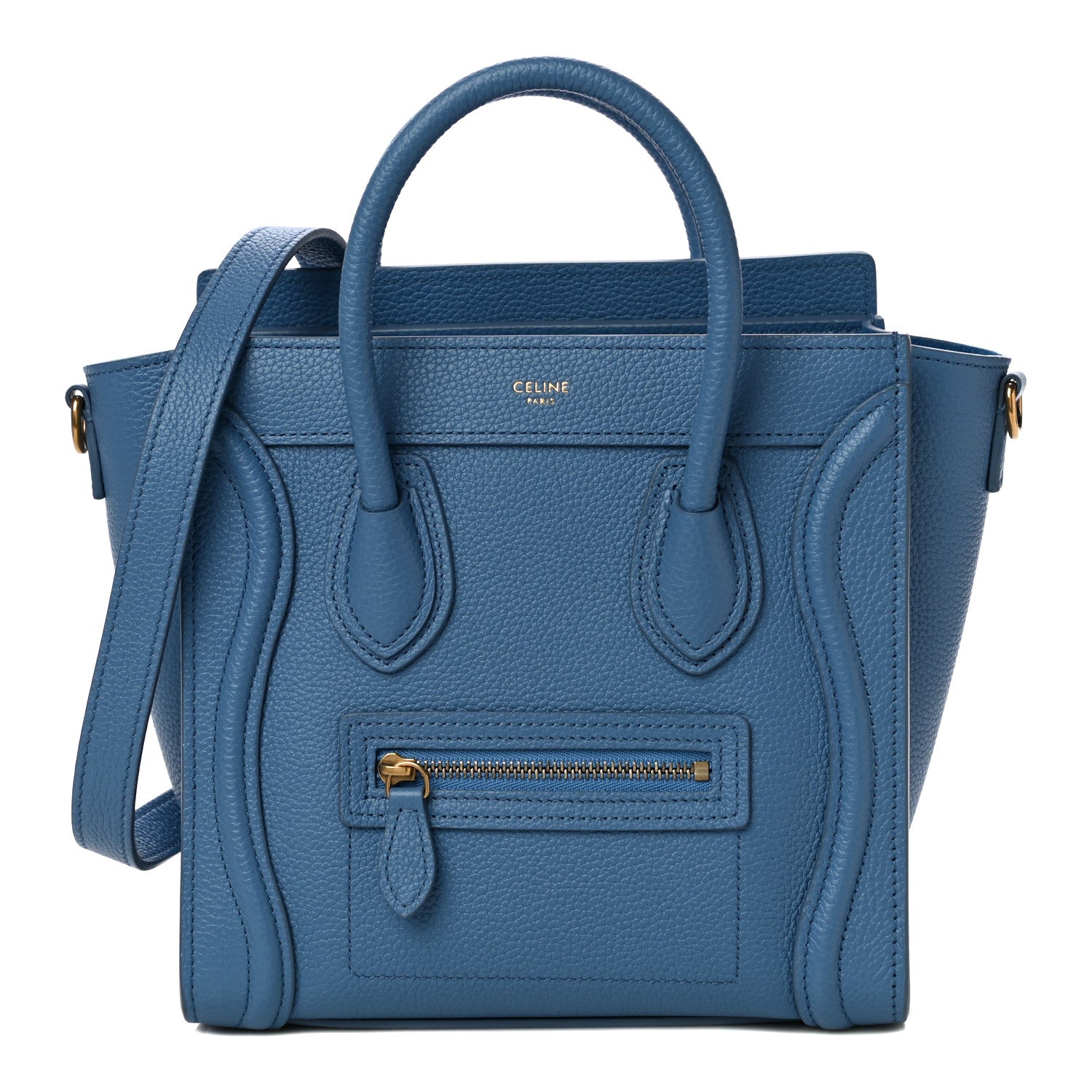 Celine Drummed Calfskin Nano Luggage Azure 1 of 10