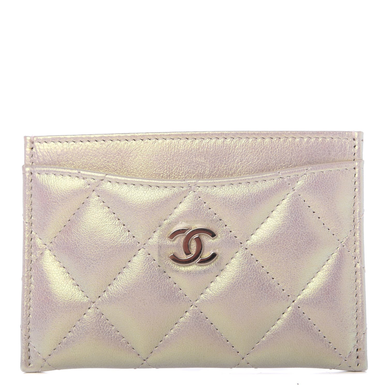 Chanel Iridescent Lambskin Quilted Card Holder Ivory 714778