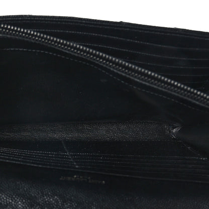 Saint Laurent Grain De Poudre Matelasse Chevron Monogram Monochrome Chain Wallet Black 5 of 9