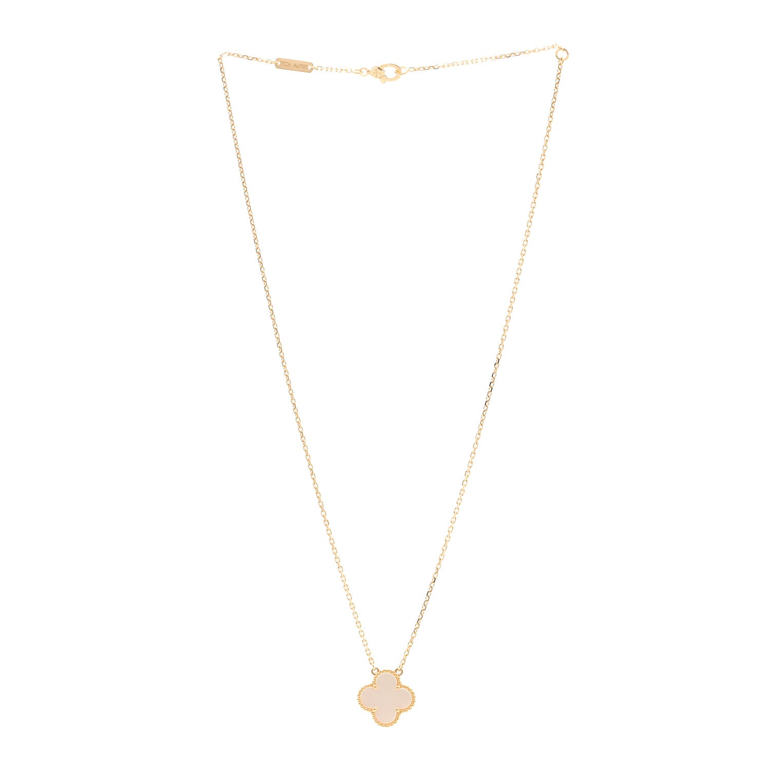 Van Cleef & Arpels 18K Yellow Gold Mother of Pearl Vintage Alhambra Pendant Necklace 3 of 6