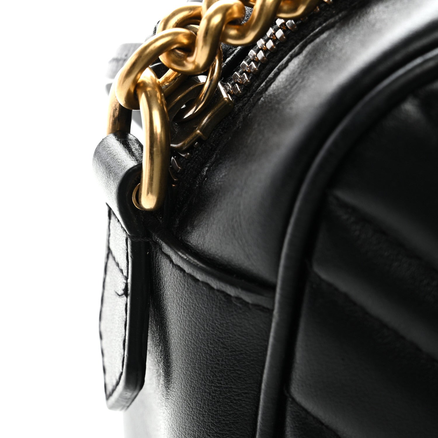 Gucci Calfskin Matelasse Small GG Marmont Chain Shoulder Bag Black 12 of 14