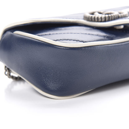 Gucci Vintage Effect Calfskin Matelasse Diagonal Super Mini Torchon GG Marmont Shoulder Bag Blue Agata Mystic White 9 of 11