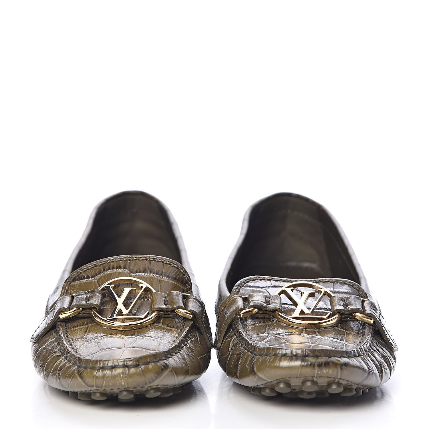 Louis Vuitton Calfskin Crocodile Embossed Dauphine Loafers 37 Green 2 of 8