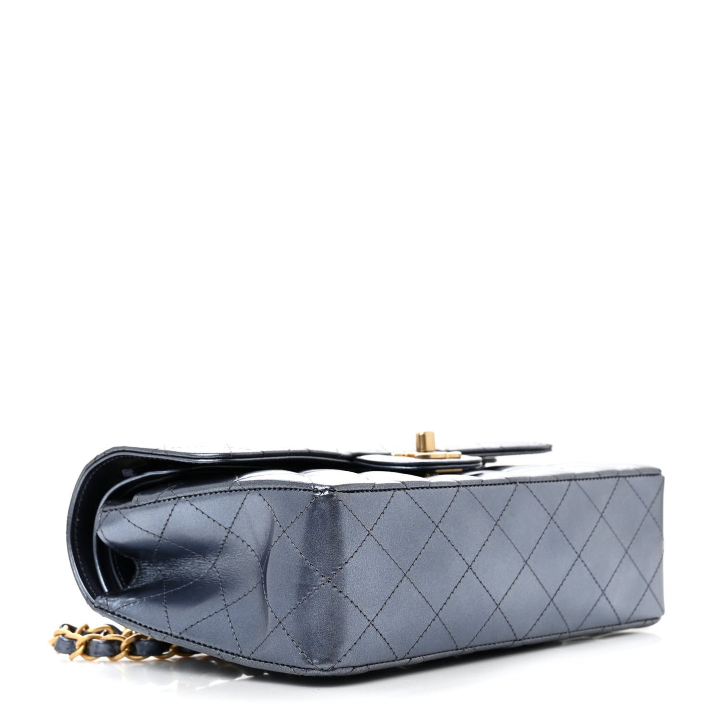 Metallic Lambskin Quilted Small Double Flap Dark Blue