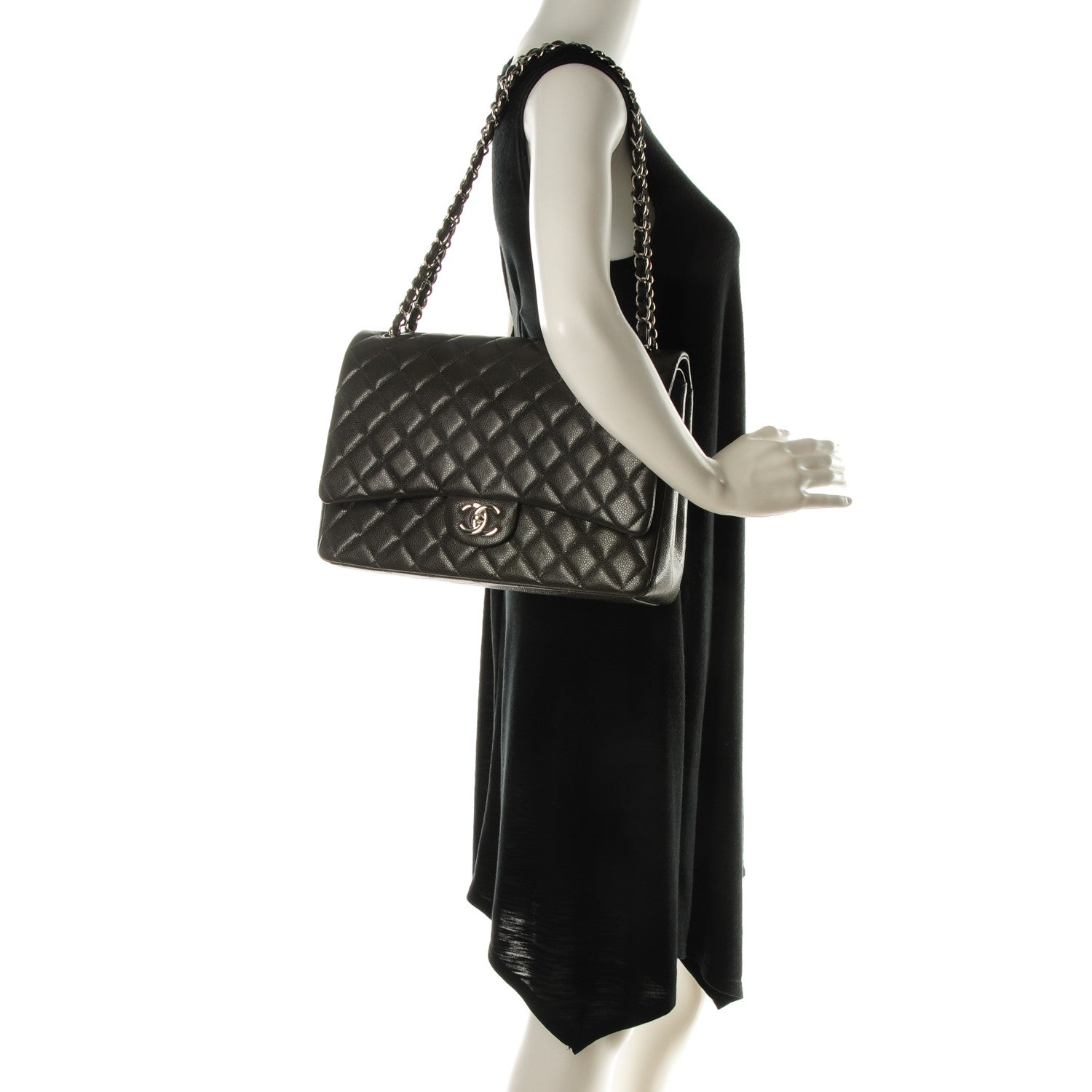 Chanel Caviar Quilted Maxi Double Flap Dark Grey 2 of 7