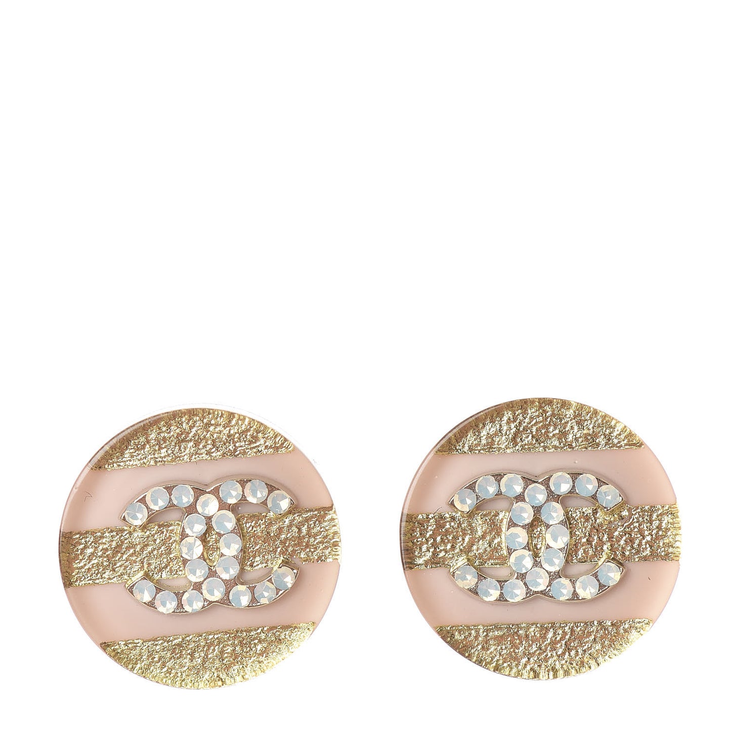 Resin Crystal Striped CC Earrings Pink Gold